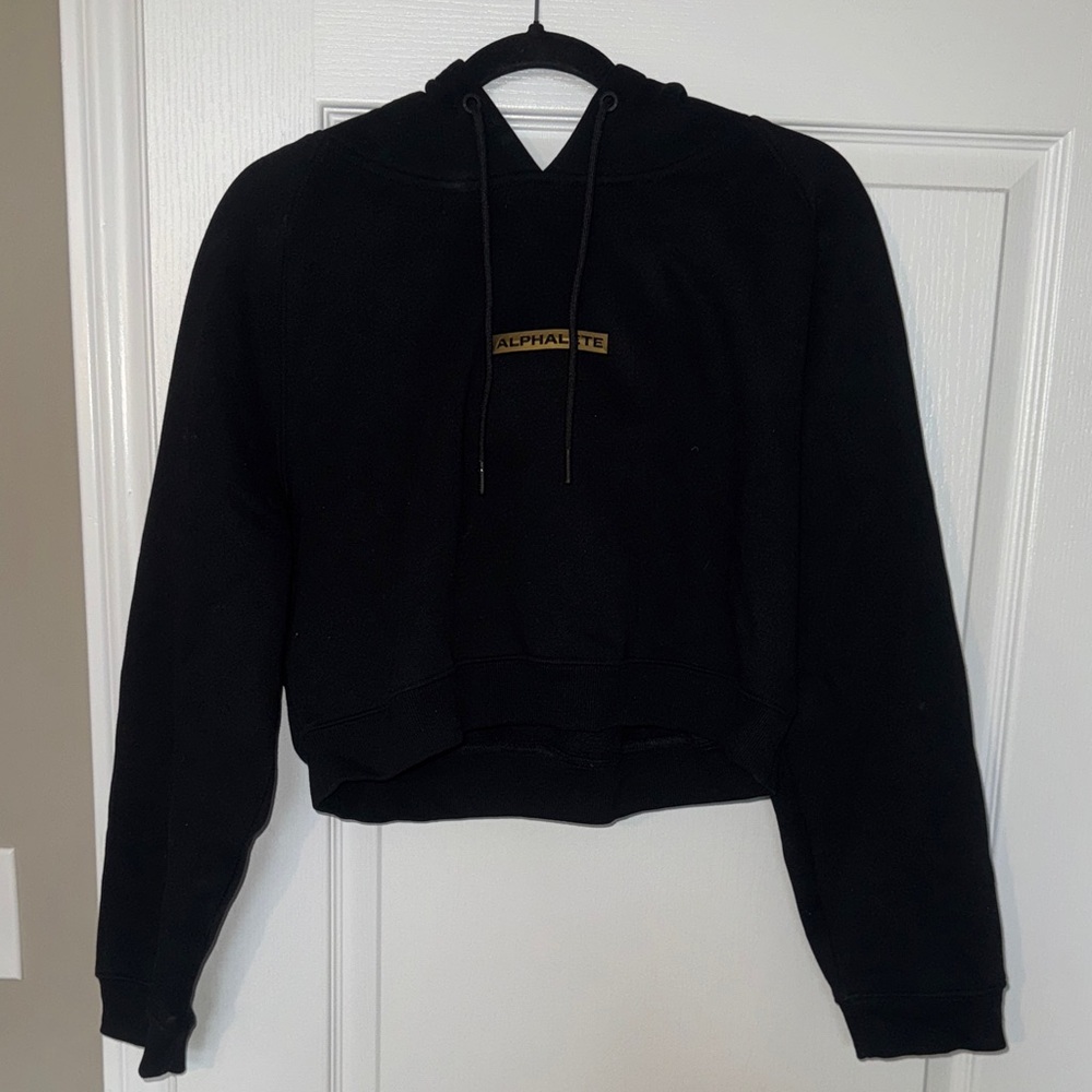 Alphalete Black Cropped Hoodie with Gold Logo